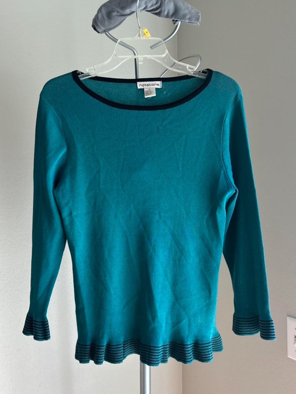 Notations Teal Scoop-Neck Sweater with Navy Trim
